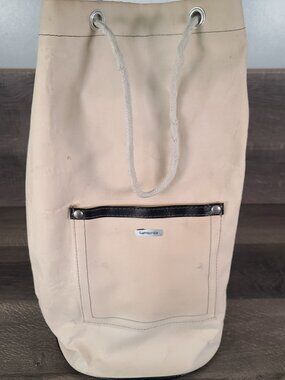 Vintage Samsonite Canvas Tote Duffel Bag Pocket Large White Laundry Travel Rare